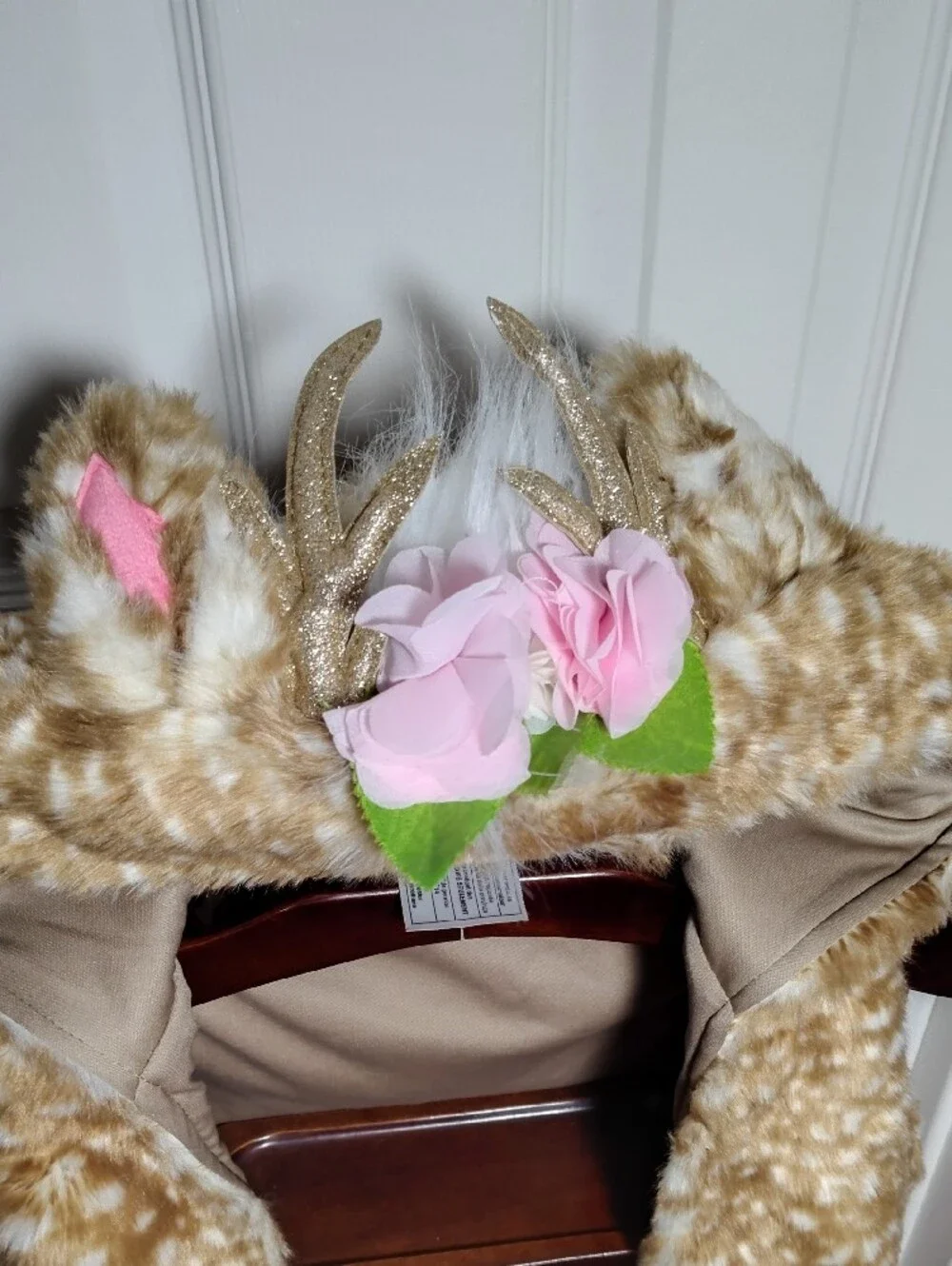 Kids Small Spirit Faux-Fur Fawn Hooded Vest Flowers Halloween Winter Christmas